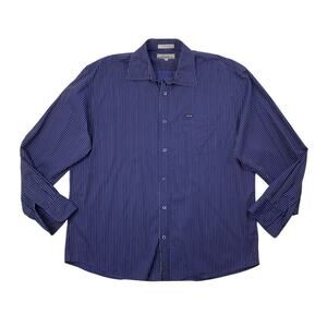 Vintage Faconnable Shirt Mens XL Nightfall Blue Striped Cotton Business Dress